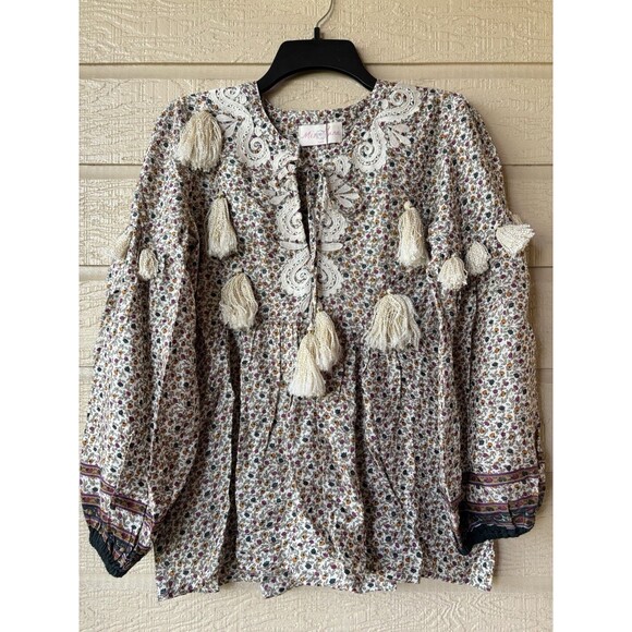 Miss June Paris womens Floral Peasant Blouse Top size OS (XS-Medium) Embroidered - Picture 1 of 7